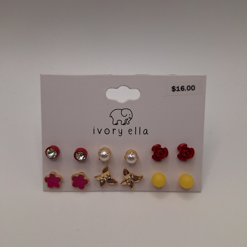 Ivory Ella Stud Earring Set | Mixed Color Flower Pearl Crystal Earrings | NWT - Picture 2 of 6